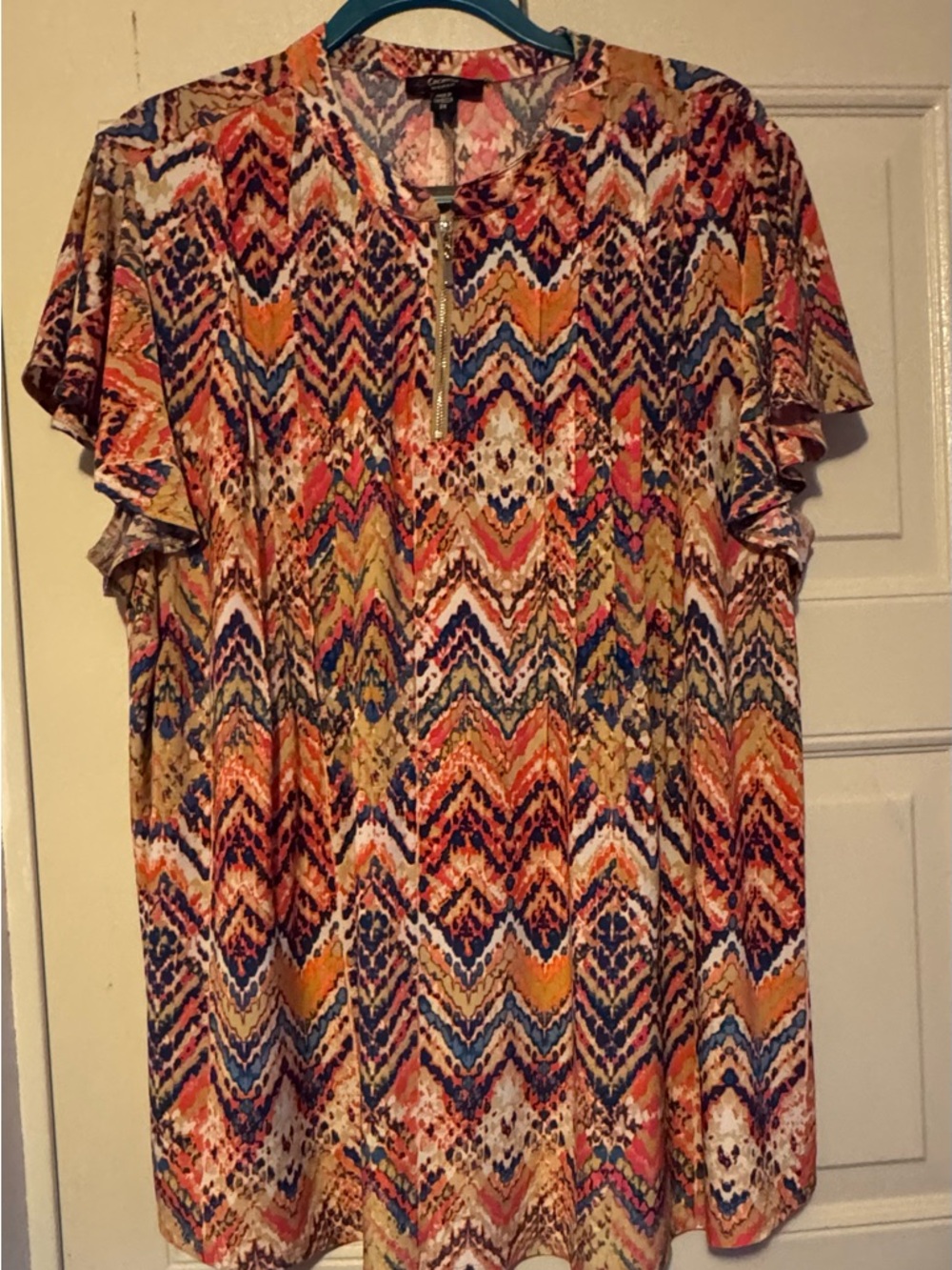 Cocomo Multicolor Chevron Zip Front Short Sleeve Top
